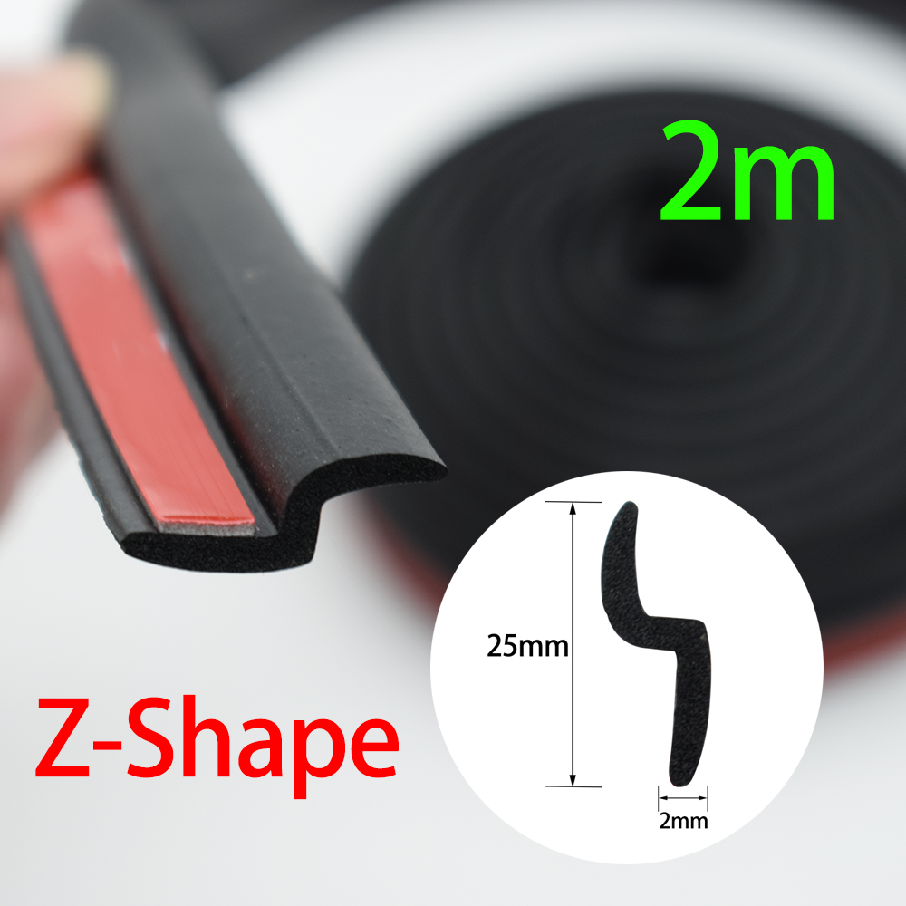 Striscia di tenuta universale per auto tipo Z da 2 m Guarnizione adesiva Trim Isolamento acustico Pilastro Cruscotto Protezione elastica Impermeabile