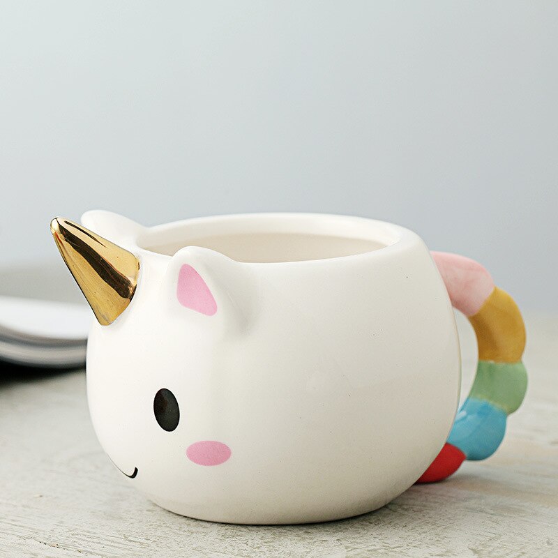 Tazas de unicornio de dibujos animados de Color de 350ml, taza de café de cerámica interesante, de taza de unicornio para niños y niñas con dolor de manos