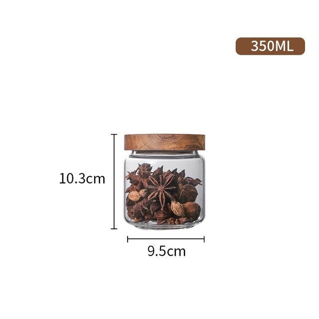 Træ låg glas lufttæt dåse køkken opbevaringsflasker krukker madbeholder korn te kaffebønner korn slik krukke beholdere: 350ml