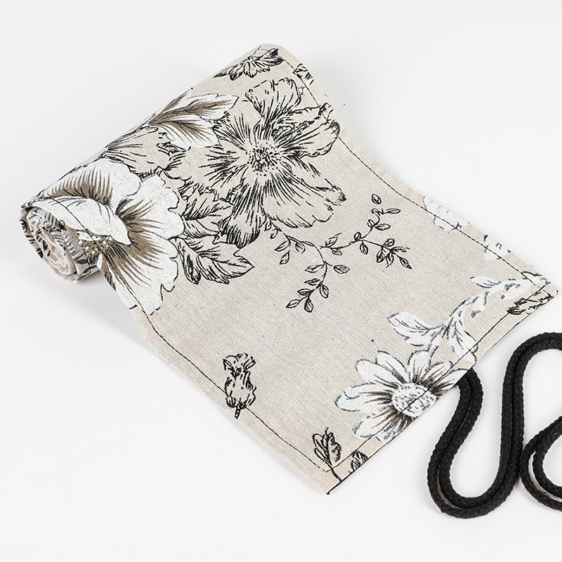 Trousse à crayons 24 ou 72 trous, étui en toile à enrouler, porte-stylo, pochette de rangement, boîte scolaire, pochette à crayons, papeterie: Black peony72 Hole