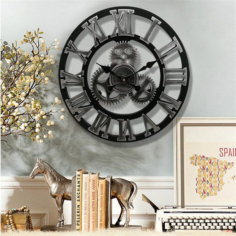 Large Silent Iron Art Wall-Mounted Clock Modern Clocks For Home Decor Office European Style Hanging Wall Watch Clock