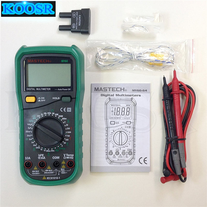 Mastech  my64 digital multimeter kapacitans temperaturmåler hfe tester med ac/dc spændingsstrøm modstand kapacitans test