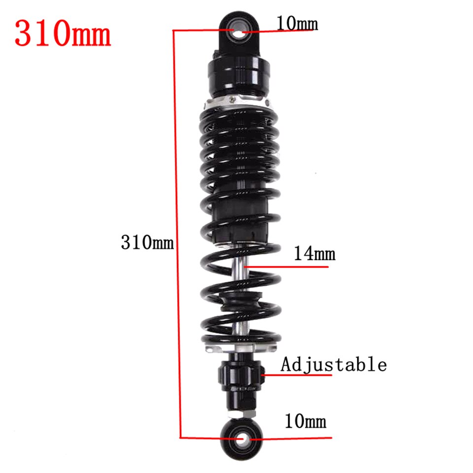 Amortiguador de aire trasero ajustable para motocicleta, suspensión trasera para Honda, Yamaha, Kawasaki, Suzuki, color negro, 270mm-360mm, 1 unidad: 310mm Black Round