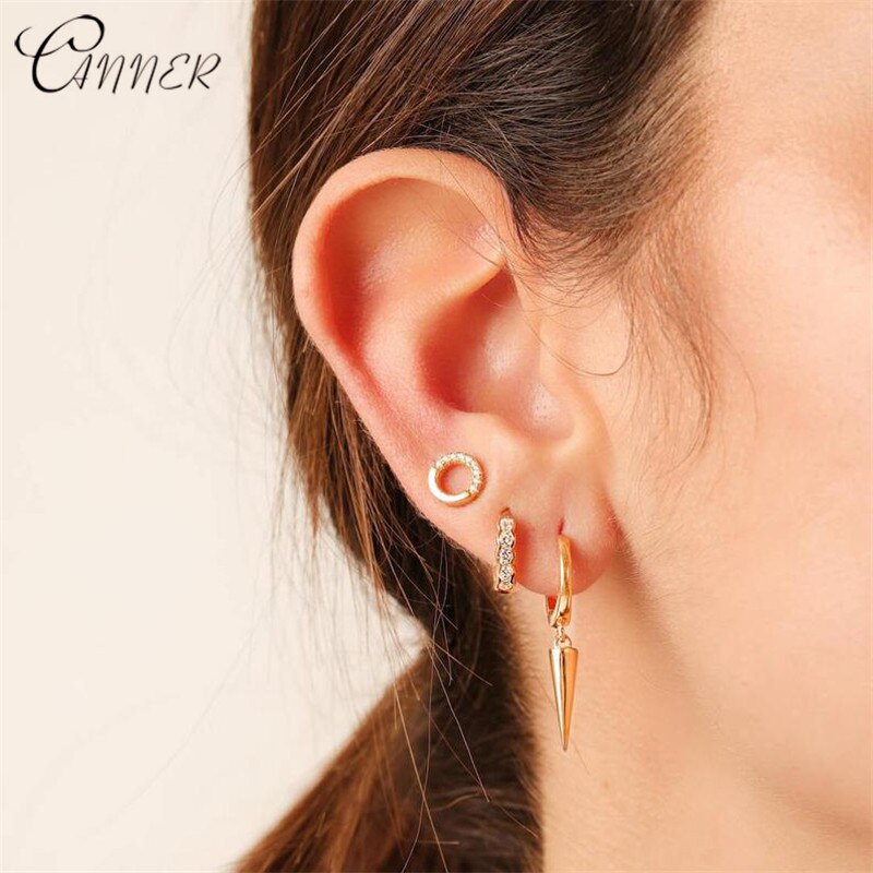 CANNER 925 Sterling Silver Huggie Hoop Earrings with Stones Earrings With CZ For European Women Party Jewelry