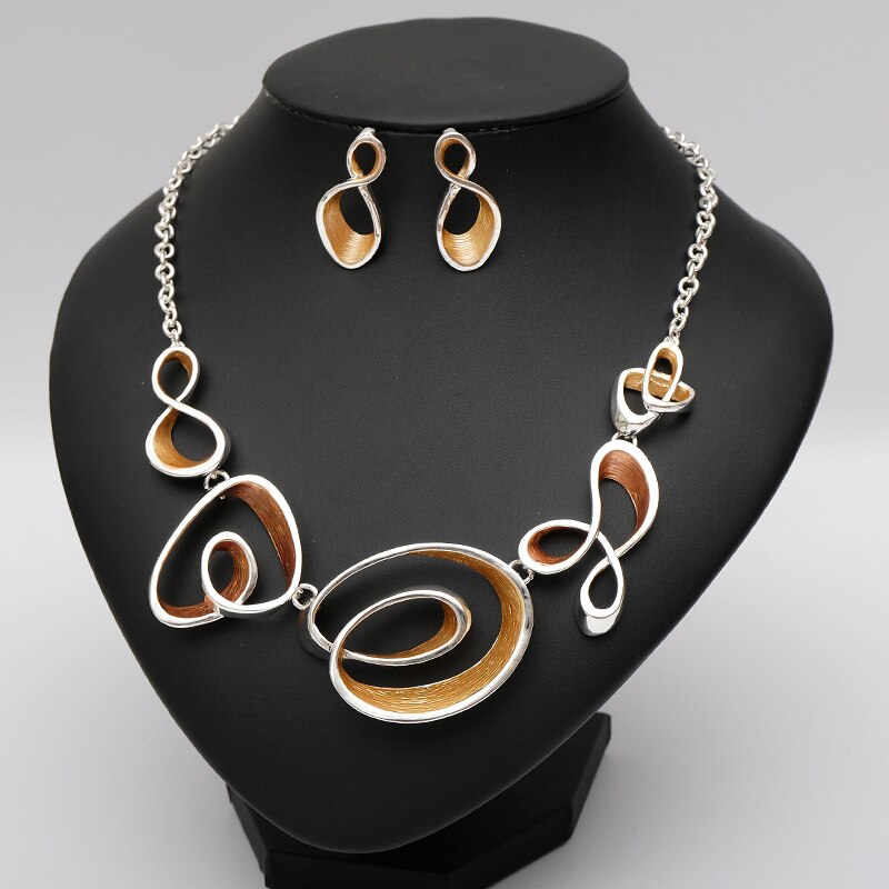 Gargantilla geométrica esmaltada de conjunto de pendientes collares Chapado en plata Boho boda traje de novia joyería para novias de las mujeres: brown in silver