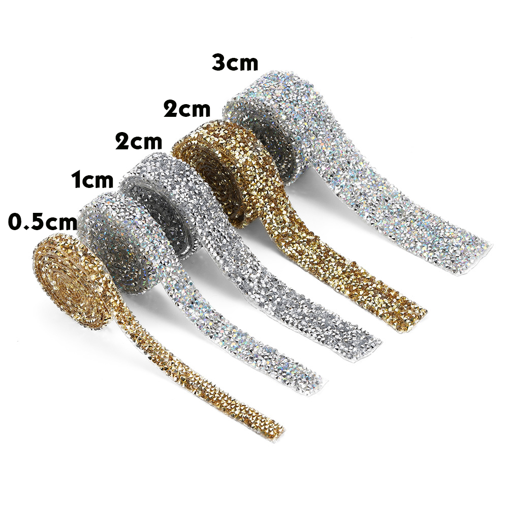 1 Yard Multi-size Colorful Trim Tape With Rhinestones Iron On Applique Shining Crystal Fix Rhinestone Ribbon for DIY Jewelry