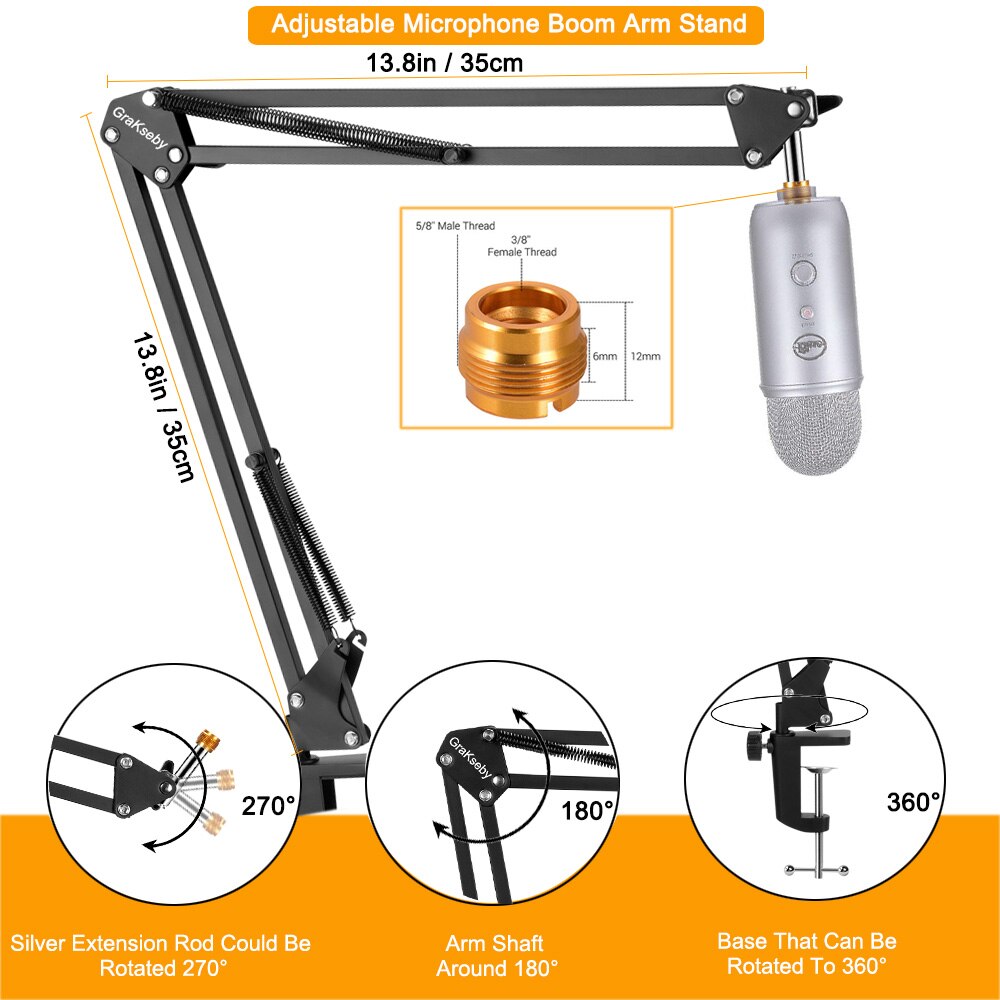 Pantographe pour bras de Microphone, flèche à Suspension réglable, support de micro à ciseaux pour support Blue Yeti avec support de micro coupe-vent