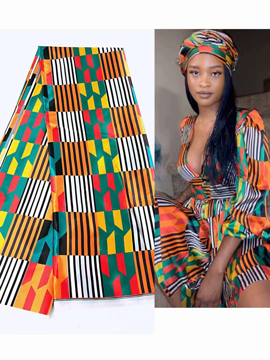 Afrikaanse Stof Vrouwen Jurk Afrikaanse Zijde Stof Satijn Zijde Voor Kledingstuk Naaien 5Yards: YJ75826C2