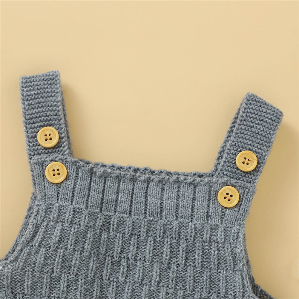 Citgeett Herfst Baby Meisjes Jongens Gebreide Romper Set Mouwloze Driehoek Knop Een Stuk Solid Hoed Lente Mode Kleding