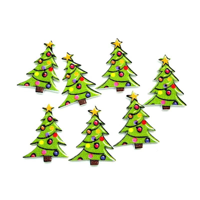 50 stuks gemengde houten kerstboomknopen voor kleding, handwerk, scrapbooking, houten knopen, decoratieve knutselwerkjes, doe-het-zelf accessoires