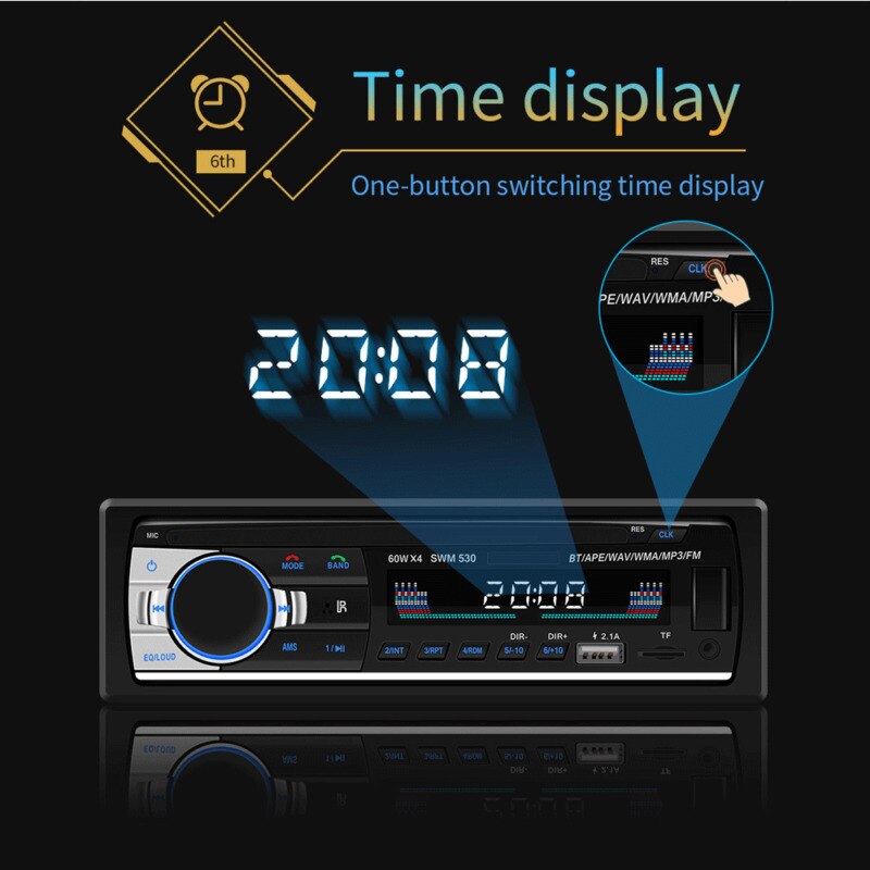 Carro Stero FM Rádio Retro 12V Player Do Carro Do Bluetooth Estéreo MP3 WAV USB AUX FM