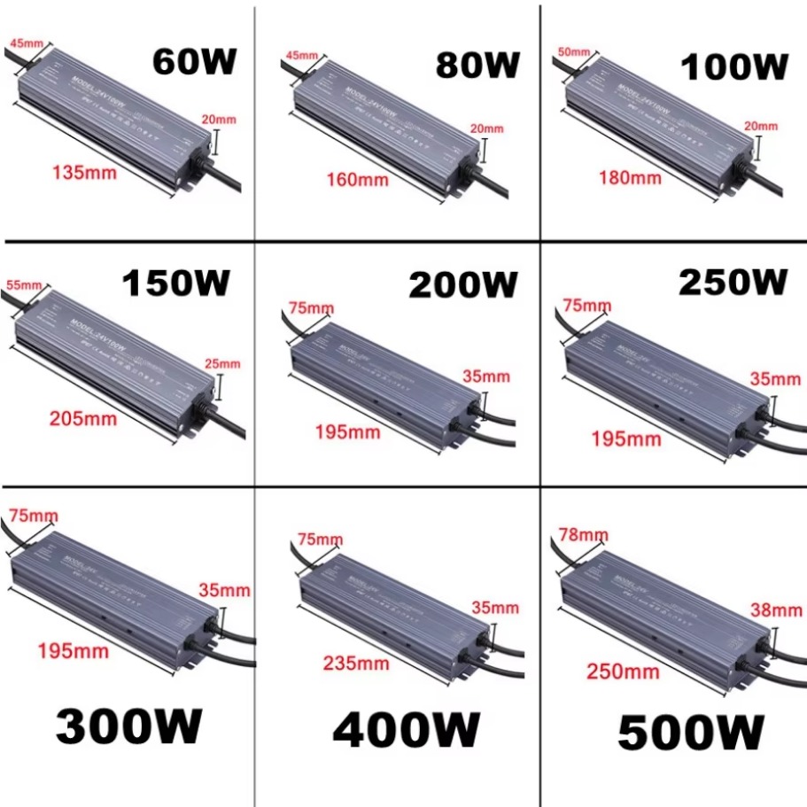 Waterproof Power Supply IP67 IP68 Lighting Transformer AC220V To DC 12V 24V LED Driver 100W 200W 300W 400W 500W Outdoor Adapter