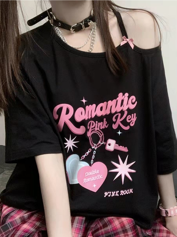 Deeptown-Camiseta Kawaii con hombros descubiertos para mujer, Tops blancos Harajuku para chica dulce, camisetas gráficas bonitas estéticas Y2k, camisa de japonesa