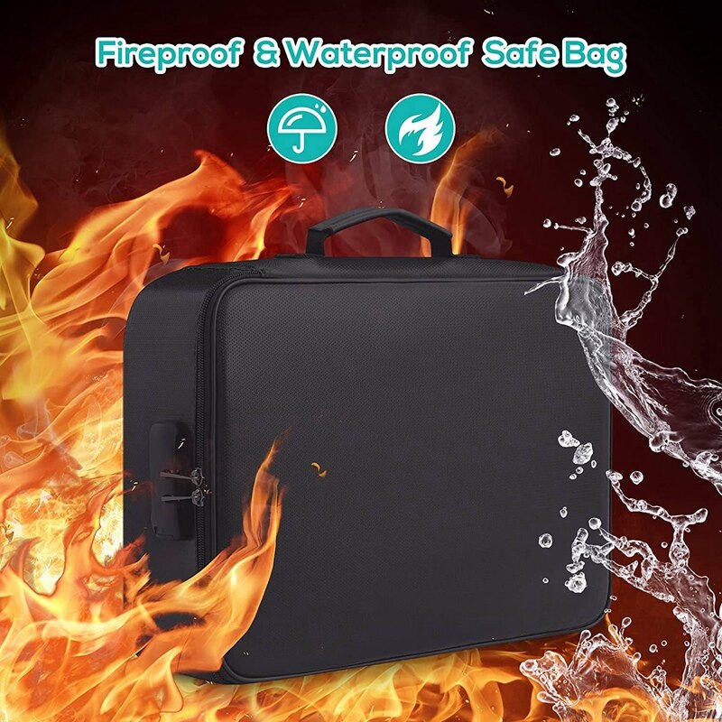Fireproof Document Bag With Lock Home Office Travel Fireproof And Waterproof Safety Box Portable Handle File Storage