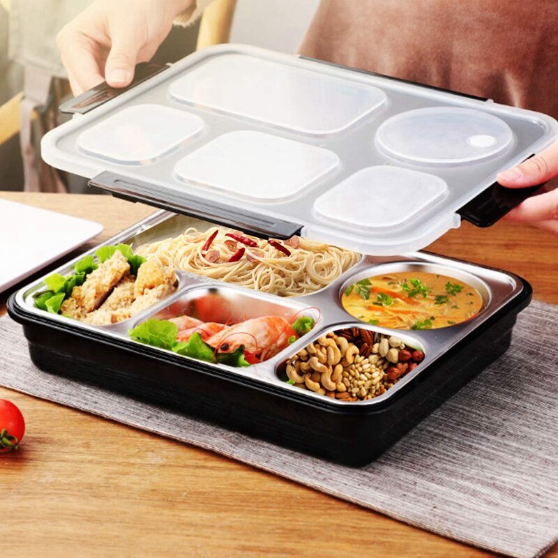 Lunch Bento Box Insulated Stainless Steel Square Food Storage Container Leakproof with Sealed Compartment for Woman Man Work (Bl