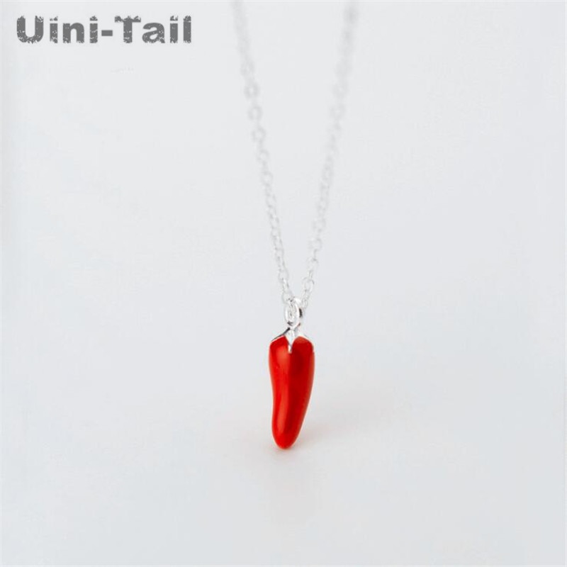 Uini-Tail 925 sterling silver popular red small pepper pendant necklace hundred temperament jewelry