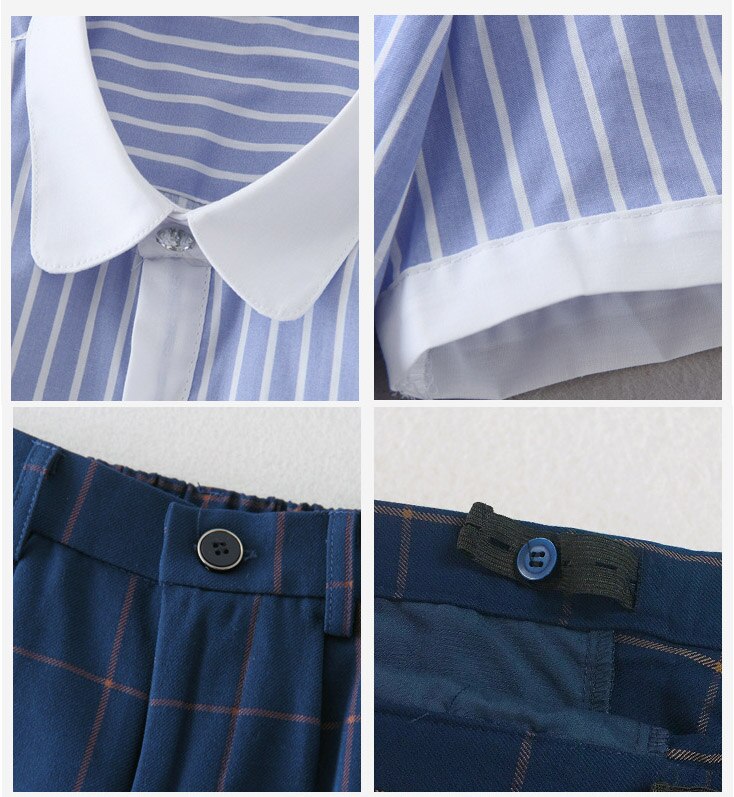 Kids British style School Uniform for Girls Boys Blue Shirts Top Navy Pleated Skirts Pants Clothes Tie Set Students Outfits Suit