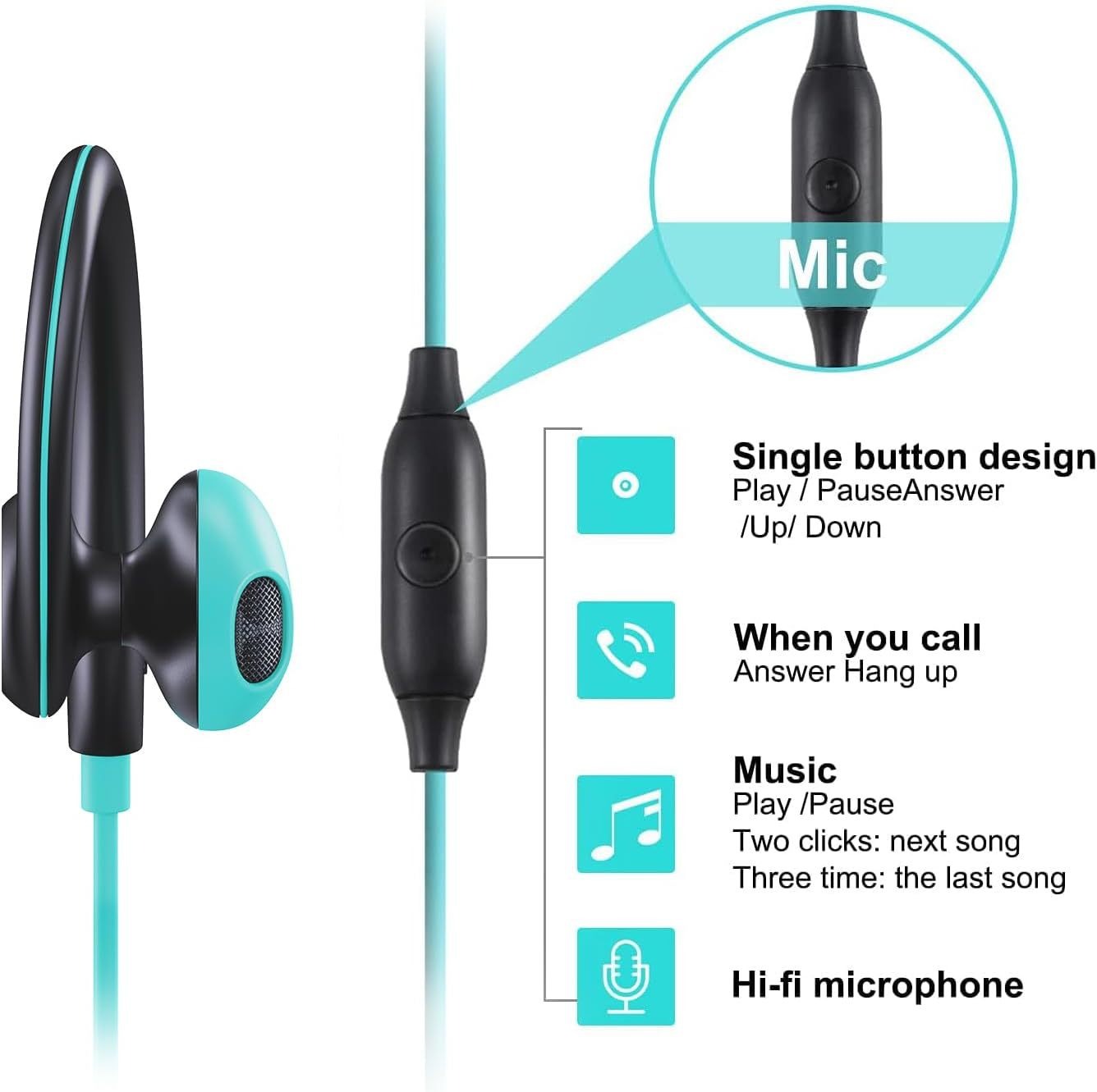 # NOWE wiszące słuchawki sportowe 3,5 mm z zaczepem na ucho słuchawki przewodowe dla iPhone Xiaomi Smartphone douszny zestaw słuchawkowy z mikrofonem HD