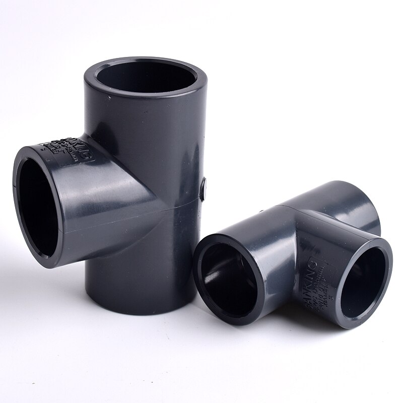 I.D 20~63mm Dark Grey UPVC Pipe Equal Tee Connector Irrigation System Hydroponic Planting Frame Plastic 3-Way Tee Socket Joint