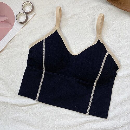 Camisole voor dames, camisole voor dames, v-hals, colorblock spaghettibandjes, vest voor dames, tanktops, crop top, franse chique dameskleding: Zwart