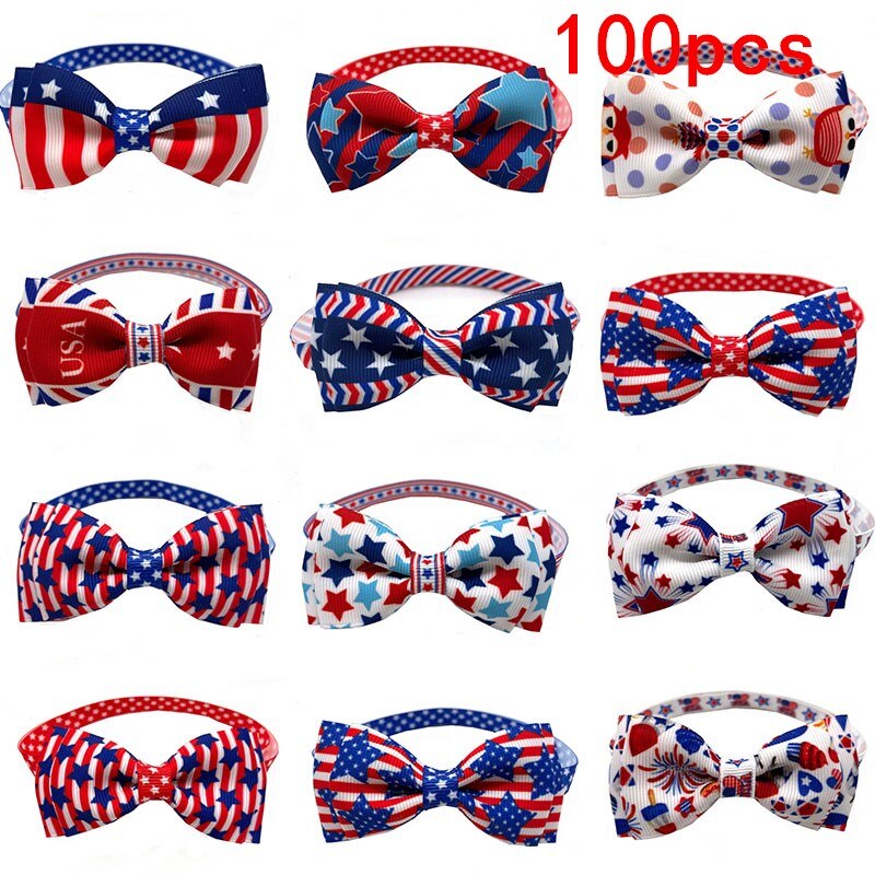 Pajarita para el día de la Independencia Americana para mascotas, Collar ajustable para perros, corbatas para perros, accesorios de aseo para perros, pajarita para mascotas, 50/100 piezas: 100pcs