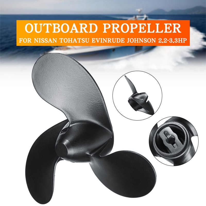 Aluminum Alloy Propeller 7.4 x 5.7 Marine Propeller For Nissan Tohatsu Evinrude Johnson 2.2-3.3HP R Rotation Black 3 Blades