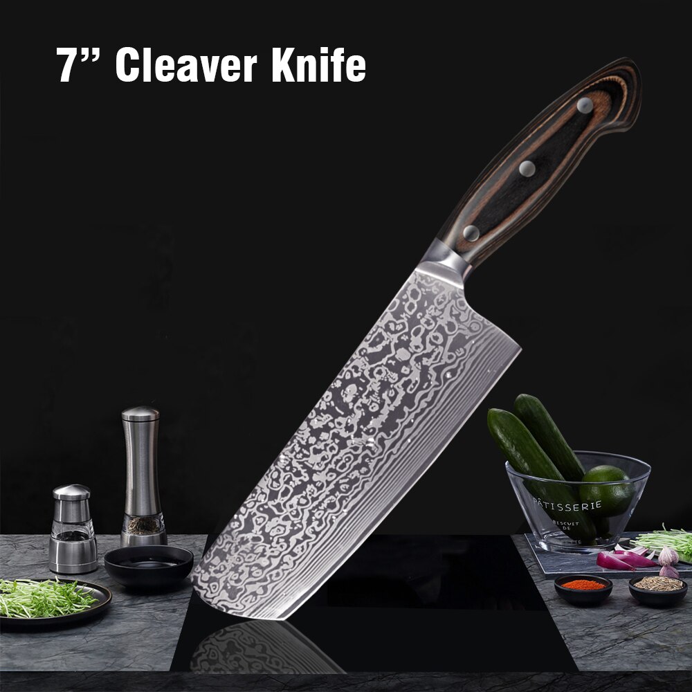 Shuooge køkkenkniv 8 tommer kokkeknive japansk højkulstof rustfrit stål kødkløver skiver santoku kniv: 7 tommer kniv