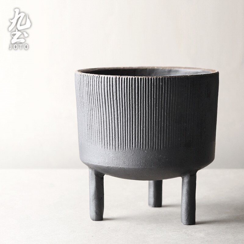 American industrial antique bronze metal flower pot planter: Black Large Size