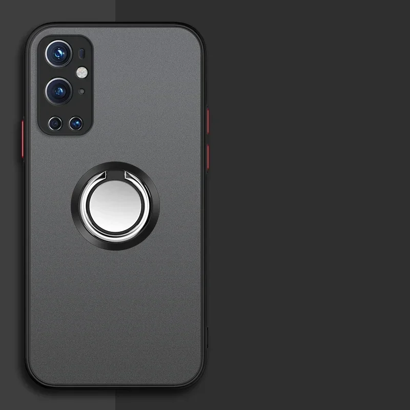 Car Magnetic Ring Holder Phone Case For OnePlus ACE 10T 10R 9R 8T 7T 7 8 9 10 11 Pro Soft TPU Bumper Matte Plastic Back Cover: black / OnePlus Ace 2