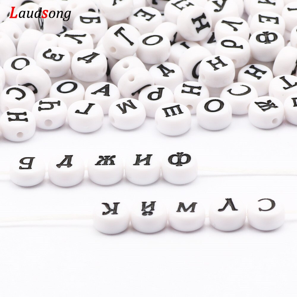 7mm blanc mélangé russie lettre acrylique perles rondes plat Alphabet perles pour la fabrication de bijoux à la main Bracelet à bricoler soi-même collier