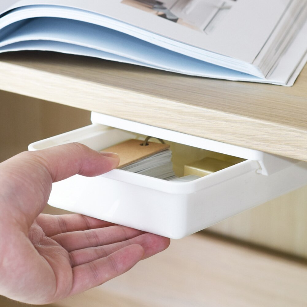 Punch-free Hidden Under Table Floder Desk Stationery Storage Box Drawer Holder