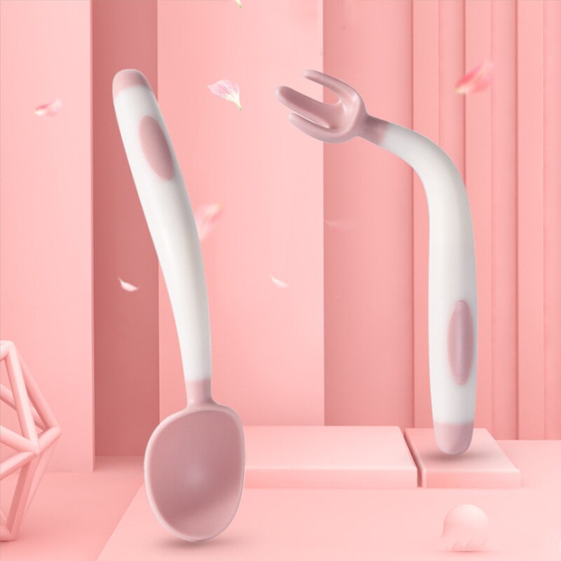 Dziecko łyżka widelec zastawa stołowa dla dzieci dziecko widelec silikonowe zastawa stołowa dzieci dziecko sztućce Silicona Bebe łyżki dla małych dzieci: różowy B