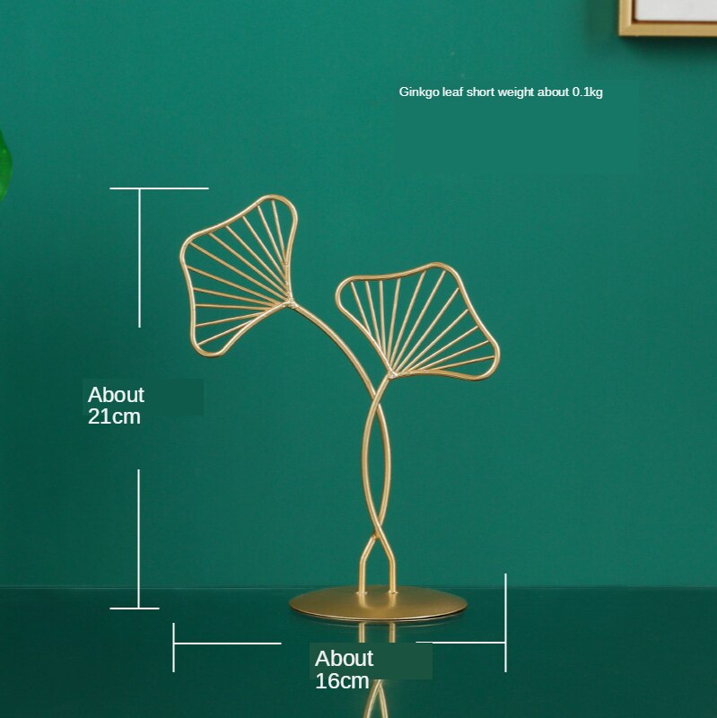 Gyllene järn ginkgo blad ornament hem tv skrivbord vin skåp dekoration modell med marmor bas konsol: 8