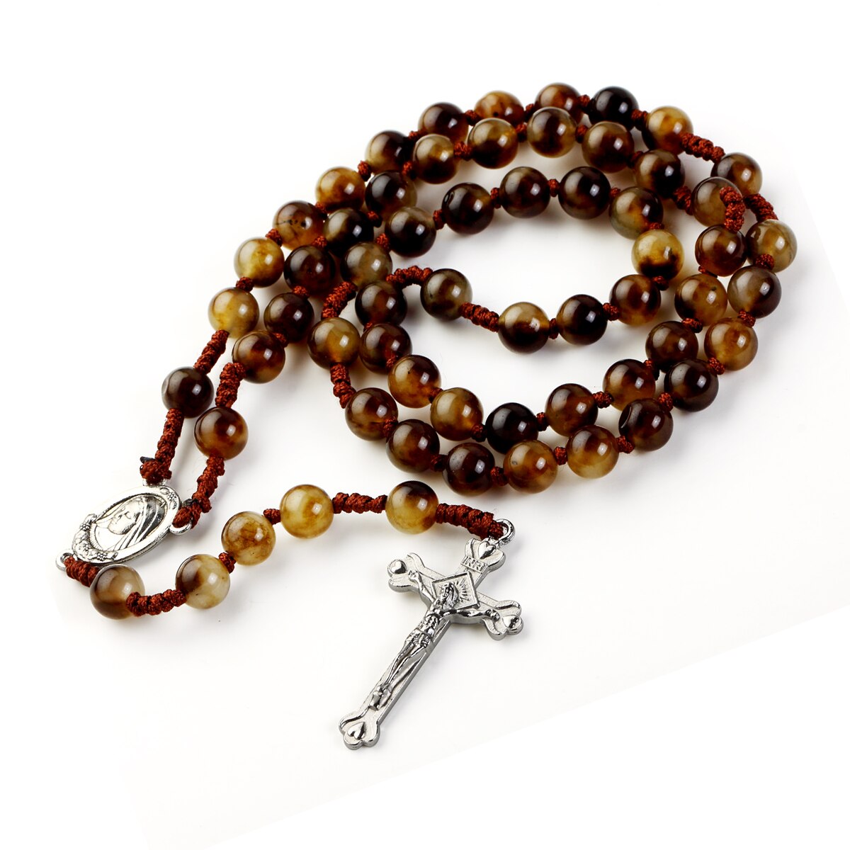 Rosary Beads Catholic Necklace Crucifix Cross Church Memorial Souvenir With Holy Pouch: I