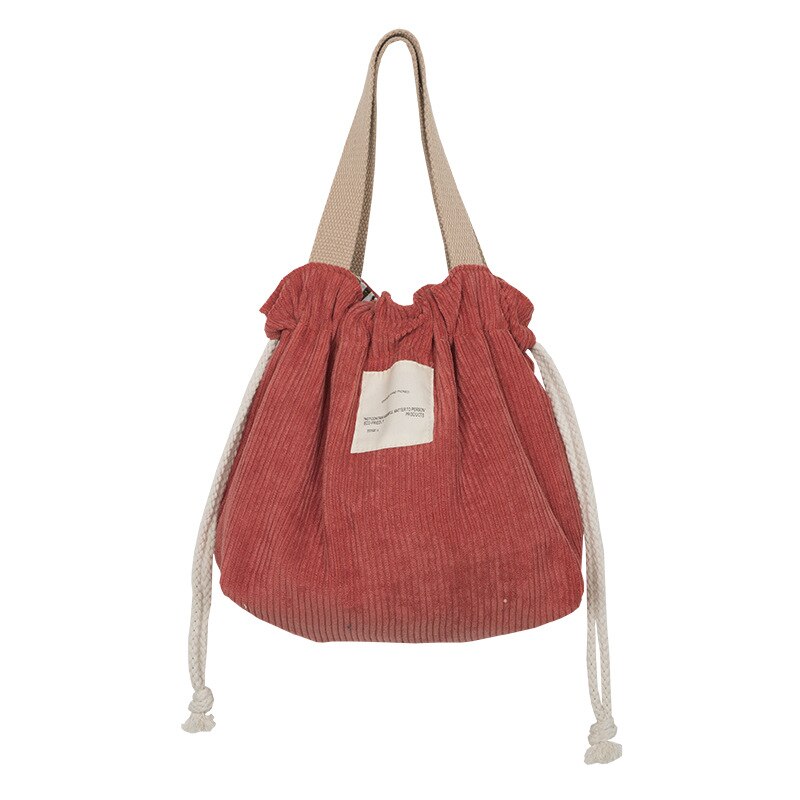Lancheira portátil de veludo com cordão, bolsa japonesa para lancheira, cor sólida, de lona, feminina, pequena bolsa tote, sacola de comida e piquenique: Red