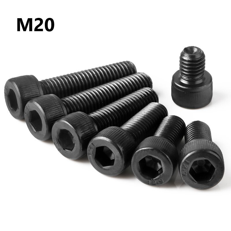 M20 Bolt 12.9 Grade Alloy Steel Black Hexgon Socket Screw M20*30 35 40 45 50 90 100mm Black Screw Full Thread