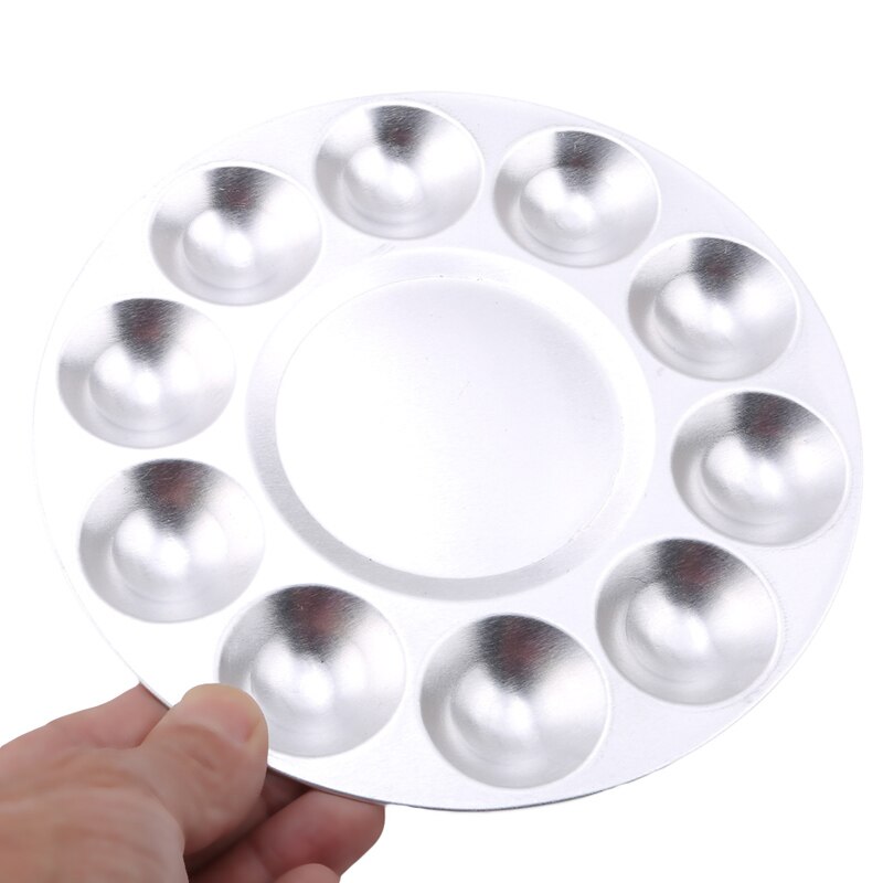 Metalen Aquarel Palet Aluminium Ronde Art Verf Tekening Lade 10 Gaten Kleurenpalet Olie Water Kleur Schilderen Kleur Mixer