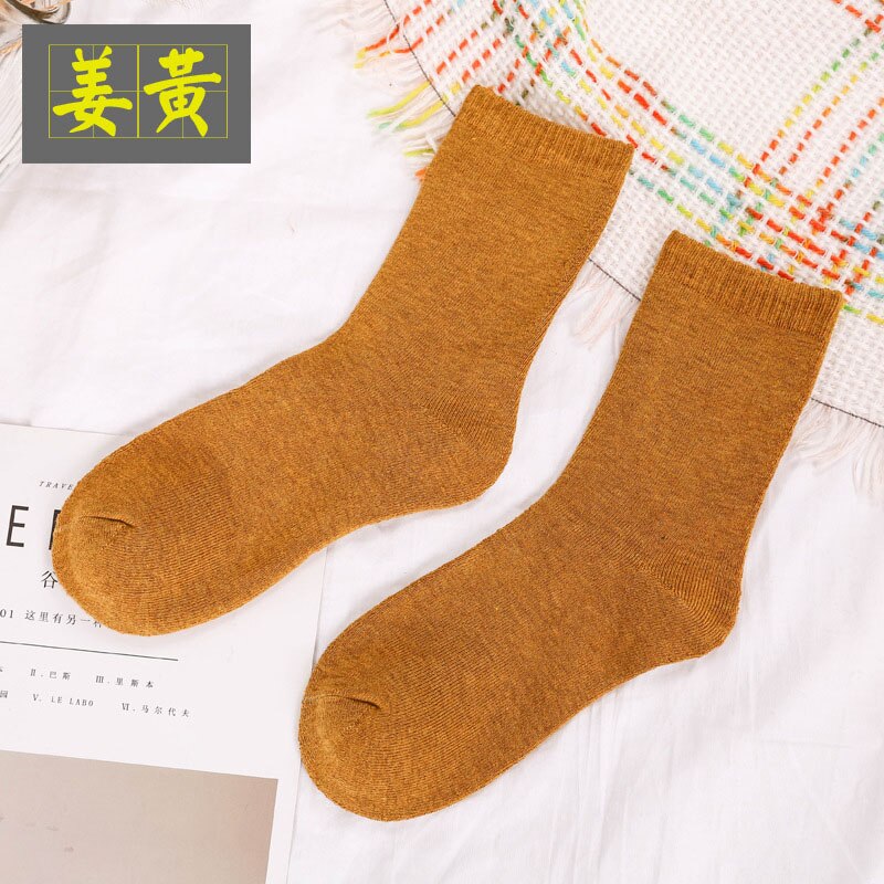 Chaussettes en coton et laine pour hommes, chaussettes épaisses et chaudes à Compression, couleur unie, blanc, 10 couleurs: 5pairs yellow