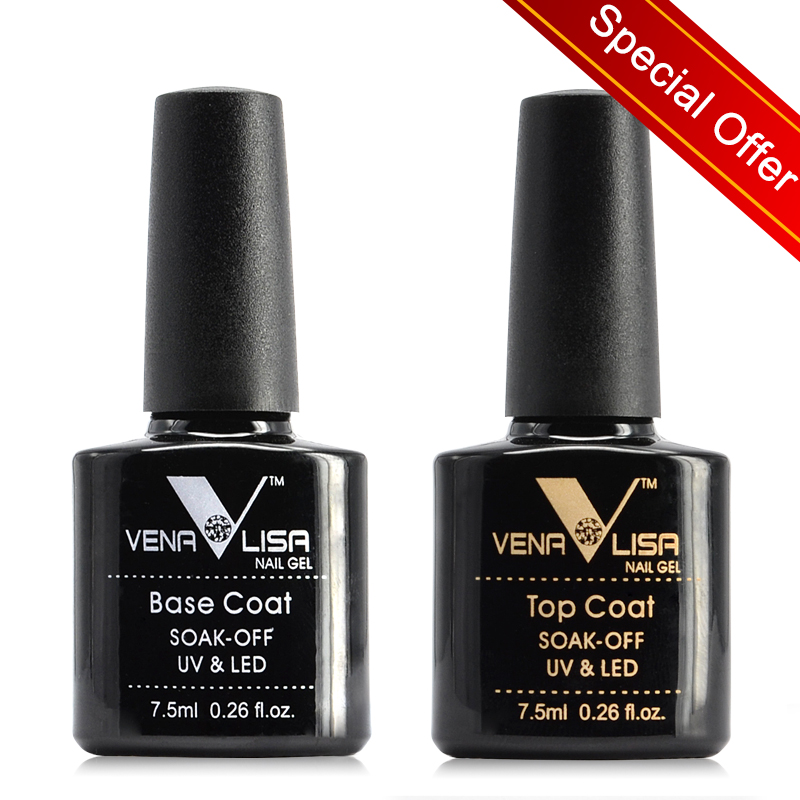 2 Stuks * 7.5Ml Venalisa Naakt Kleur Gel Base Nowipe Top Coat Losweken Uv Led Gel Nagellak cosmetica Nail Art Manicure Nagellak