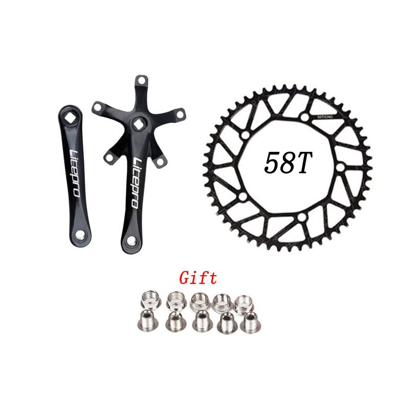 Litepro bicicleta plato único integrado platos y bielas con cadenas manivela 50T 52T 54T 56T 58T BCD 130mm plegable bicicleta piezas de bicicleta: 58T Black