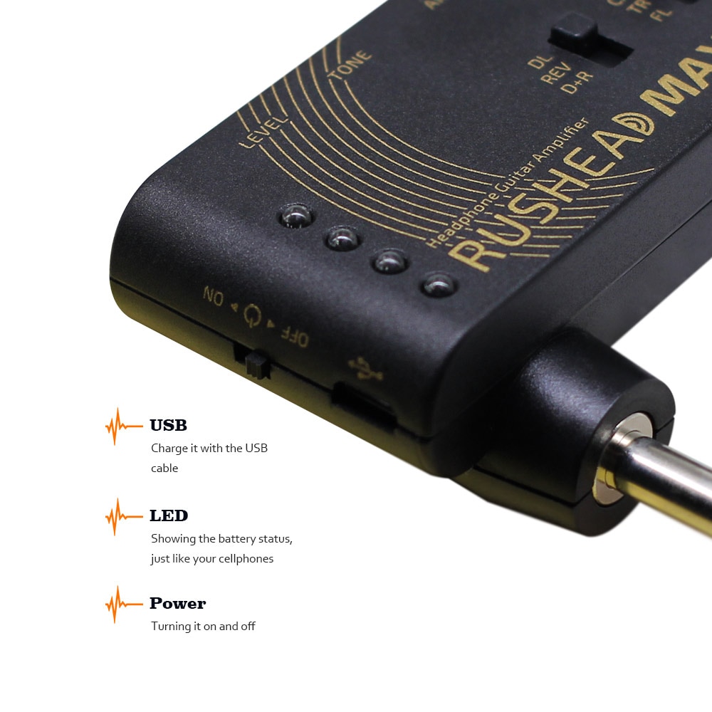 Valeton Rushead Max USB Chargable Portable Pocket Guitar Bass Headphone Amp Carry-On Bedroom Plug-In Multi-Effects RH-100