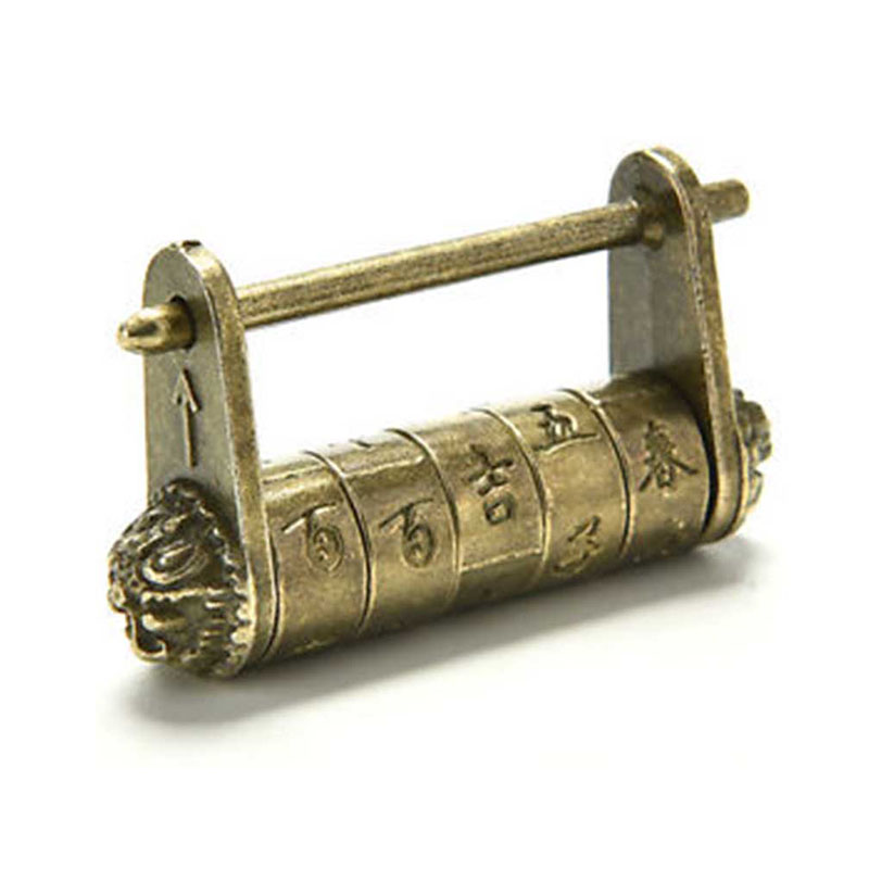Mayitr Chinese Vintage Antieke Wachtwoord Messing Gesneden Woord Hangslot Lock/Key