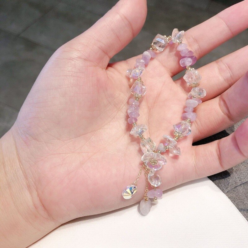 Romantic Purple Color Clear Crystal Charm Bracelet for Women Girl Gold Color Metal Chain Stones Zircon Chic Bracelets Jewelry