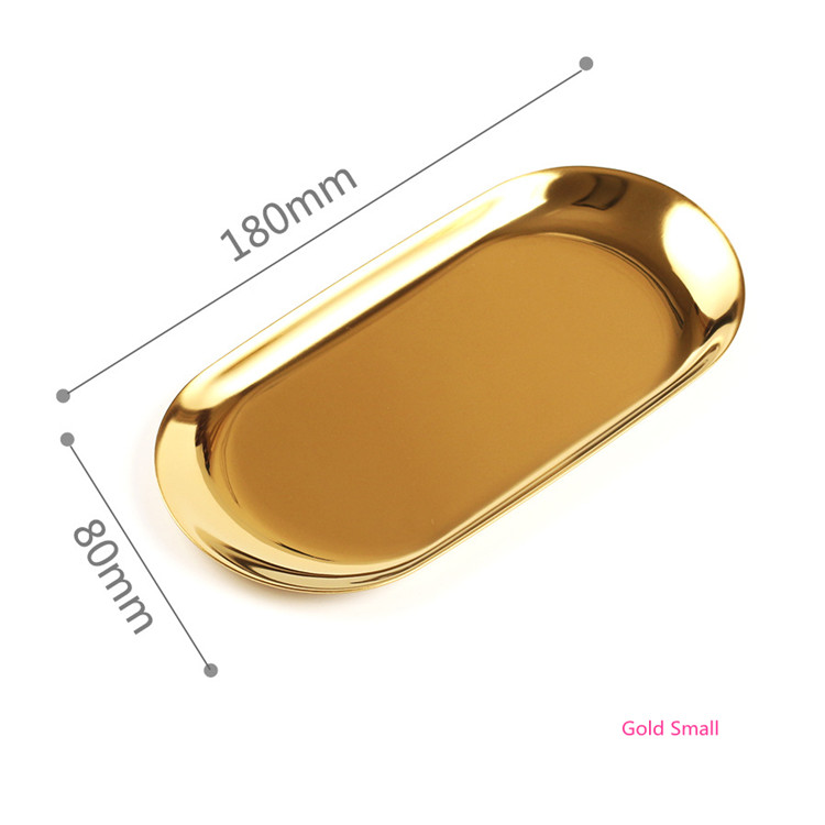 Den nordiske ins guld ovale plader europæisk stil smykker bakke rustfrit stål plade metal desktop modtager fad: Guld lille