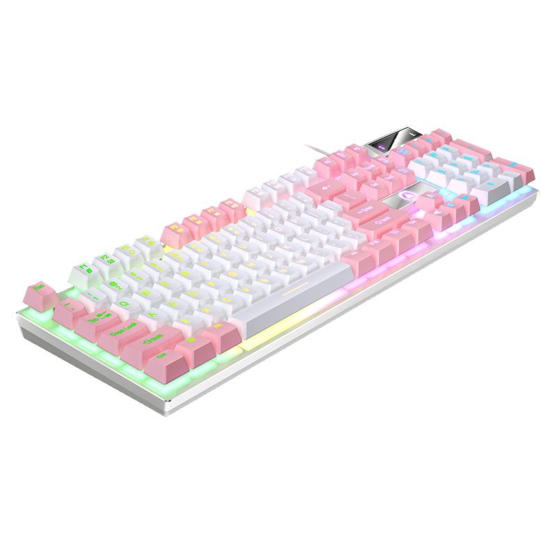 Bedraad USB-gamingtoetsenbord met achtergrondverlichting, 104-toetsen gamertoetsenbord voor computer/laptop/pc, ergonomisch , kantoorgamingaccessoire: kameel