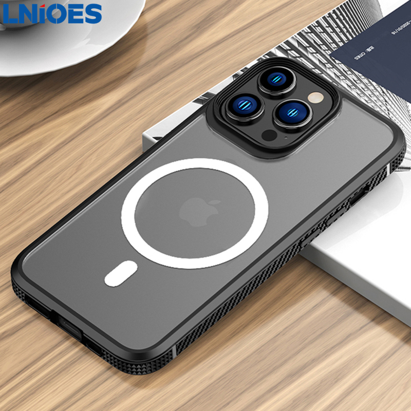 LNIOES für iPhone 13 Magnetische Fall 13 Pro Carbon Faser Matte Transparent Drahtlose Ladegerät Fall Abdeckung für iPhone 13 Pro MAX Fall