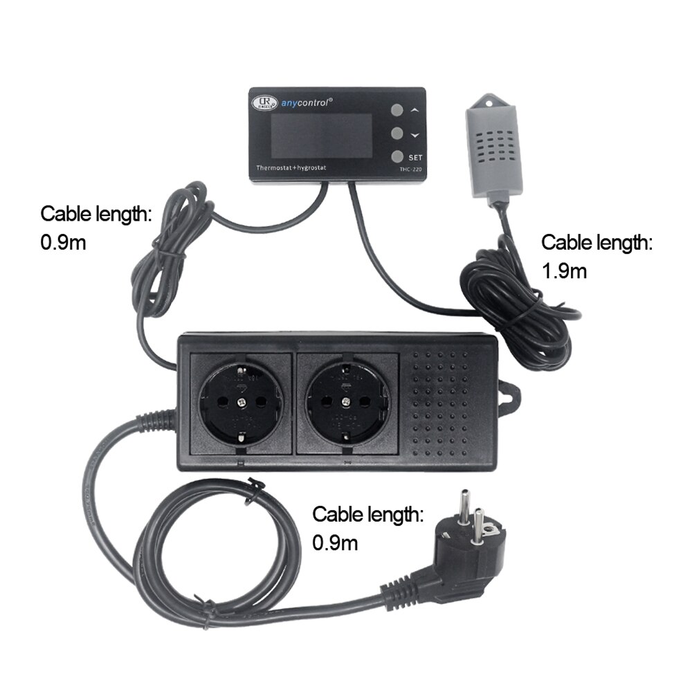 THC-220 Digital Temperature Humidity Controller Thermostat Regulator Control Switch LCD for Green House