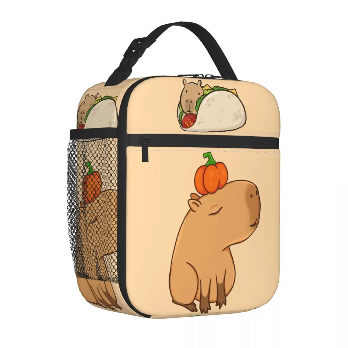 Bee And Capybara Thermal Insulated Lunch Bags for Travel Bee Cappy Reusable Food Container Bags Cooler Thermal Lunch Boxes: Ivory