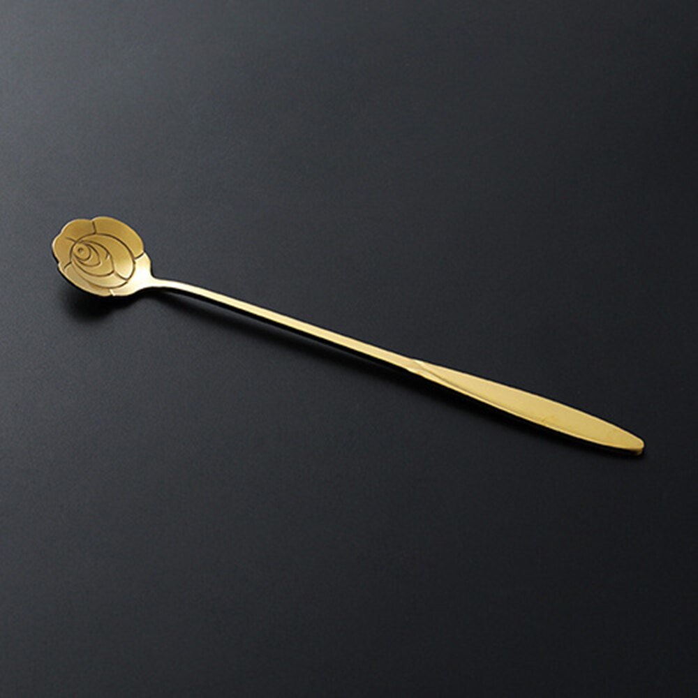 Tea Coffee Mixing Spoon Gold Spoon Long Handle Dessert Stainless Steel Vintage Teaspoons Drink Tableware Flowers 1PCS: E