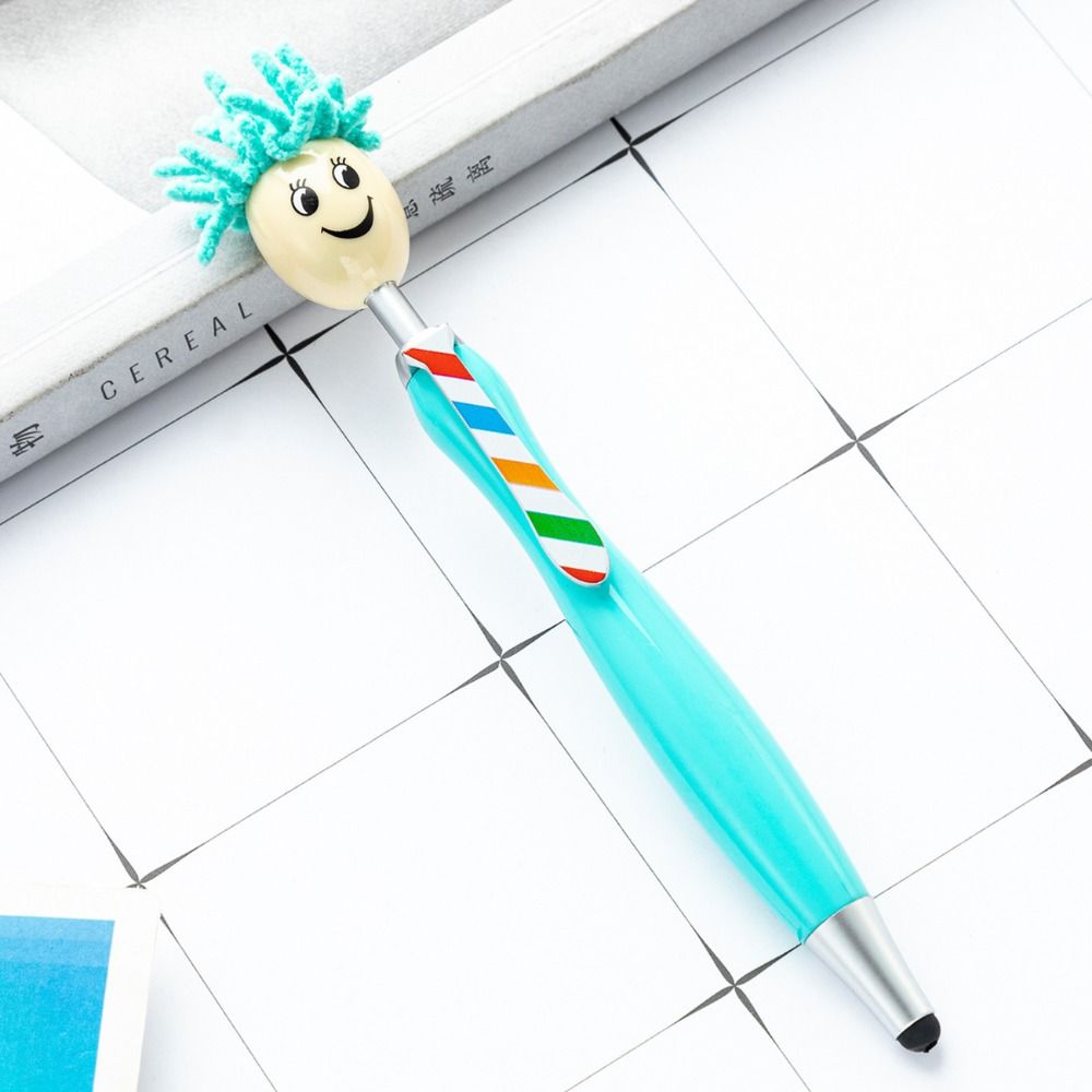 Estantes de cabeza de fregona de pelo de felpa, bolígrafos con pintura, expresión Facial, bolígrafos con forma de muñeca de dibujos animados, cara sonriente colorida: Morado